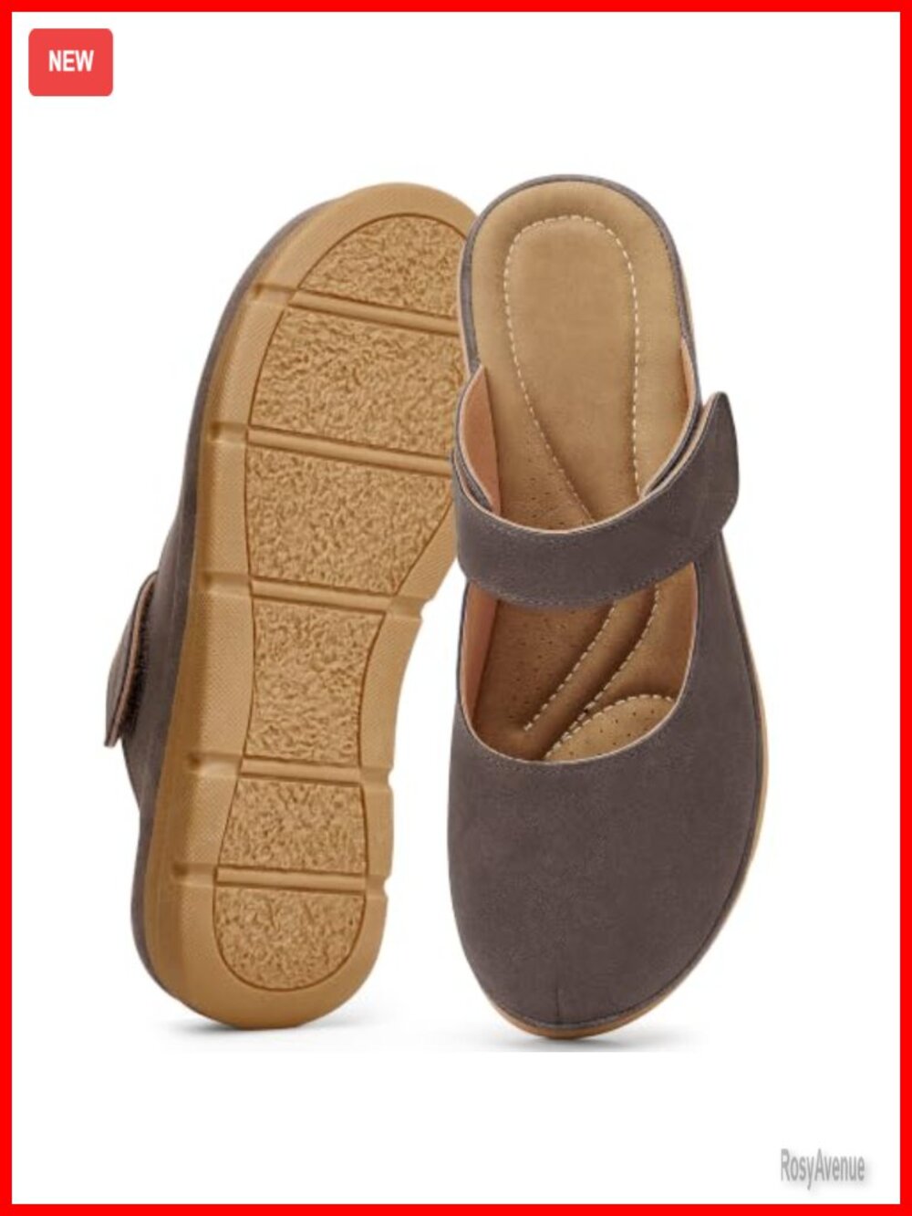 Women's Faux Leather Mules with Memory Foam Insoles, Non-Slip, Adjustable